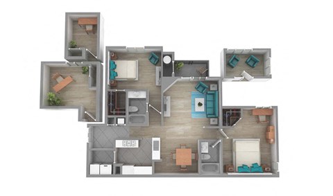 Floor plan for 2 beds, 2 baths, 1288 sqft